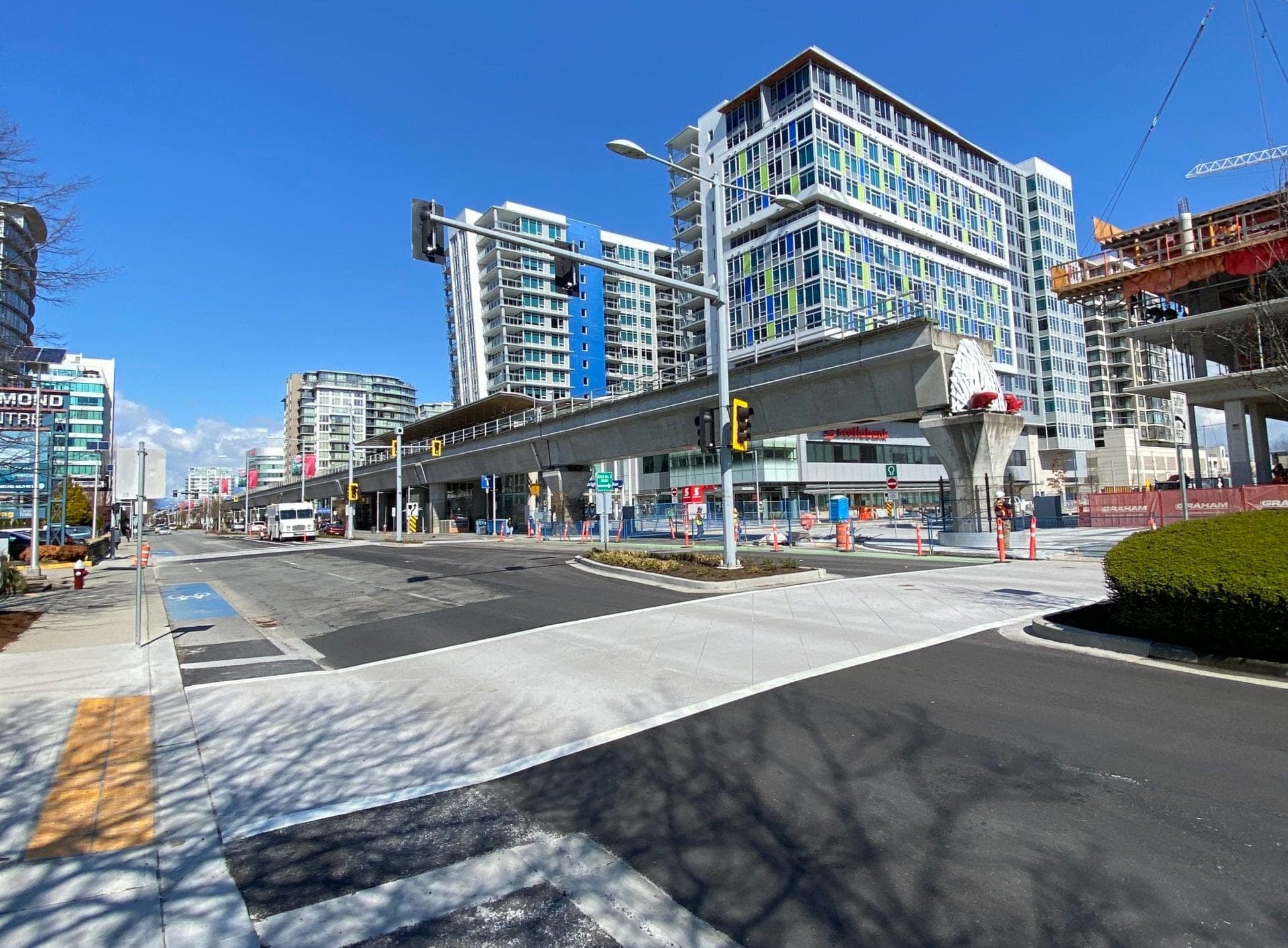 Brighouse Station — TrafficPatternsXD crosswalks — TrafficPatternsXD installed by Square One in Richmond, BC