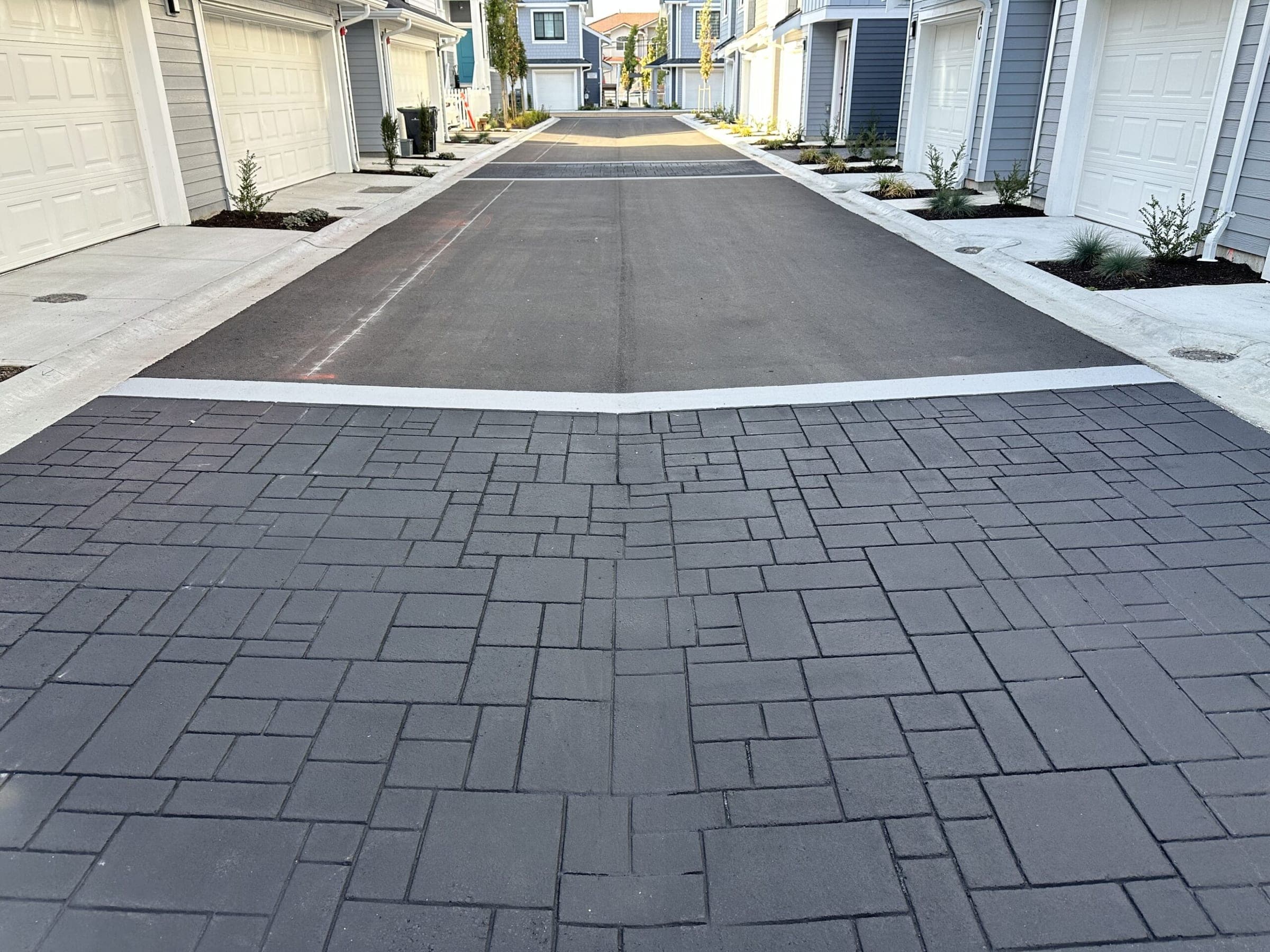 Ashlar slate StreetPrint laneway at a townhome development, installed by Square One