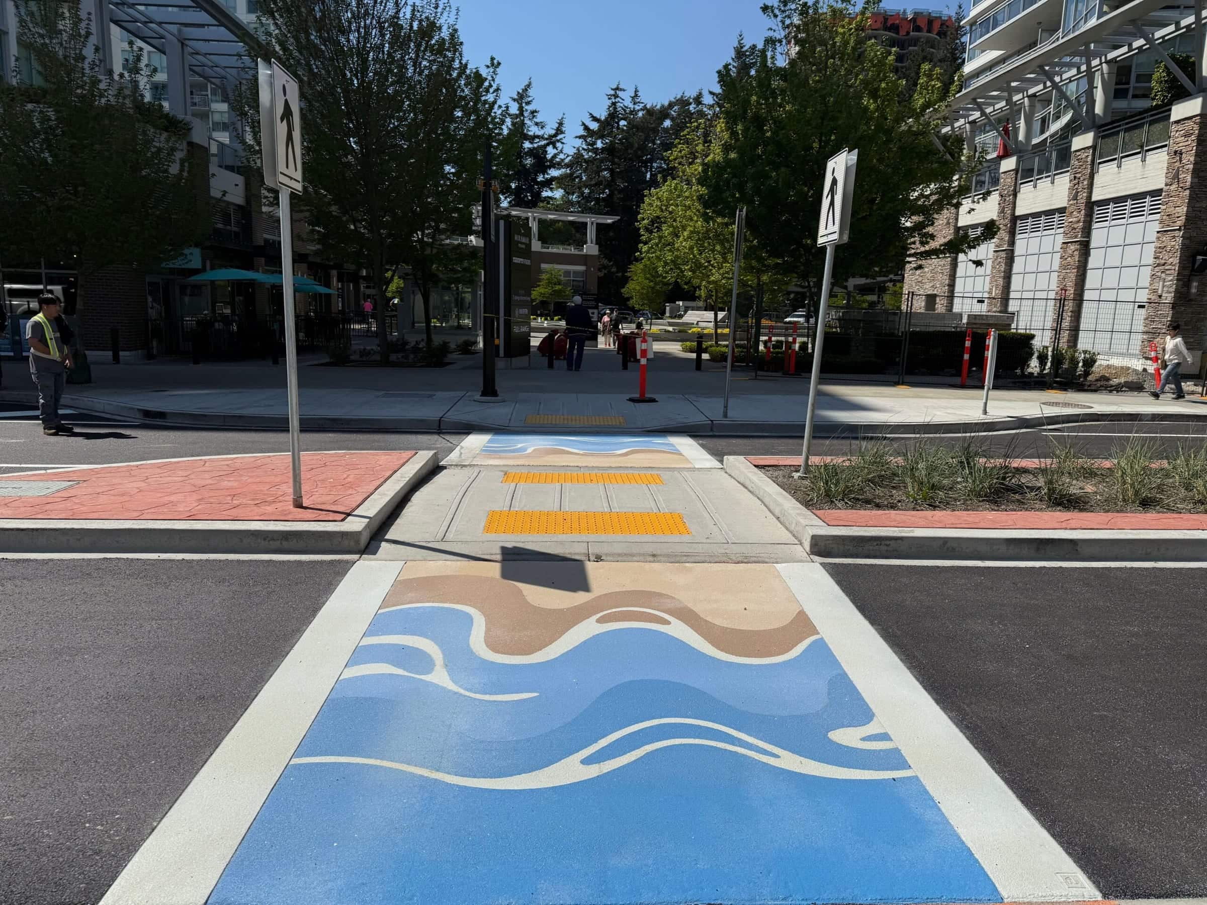 Wave-motif decorative crosswalk on Marine Drive, White Rock