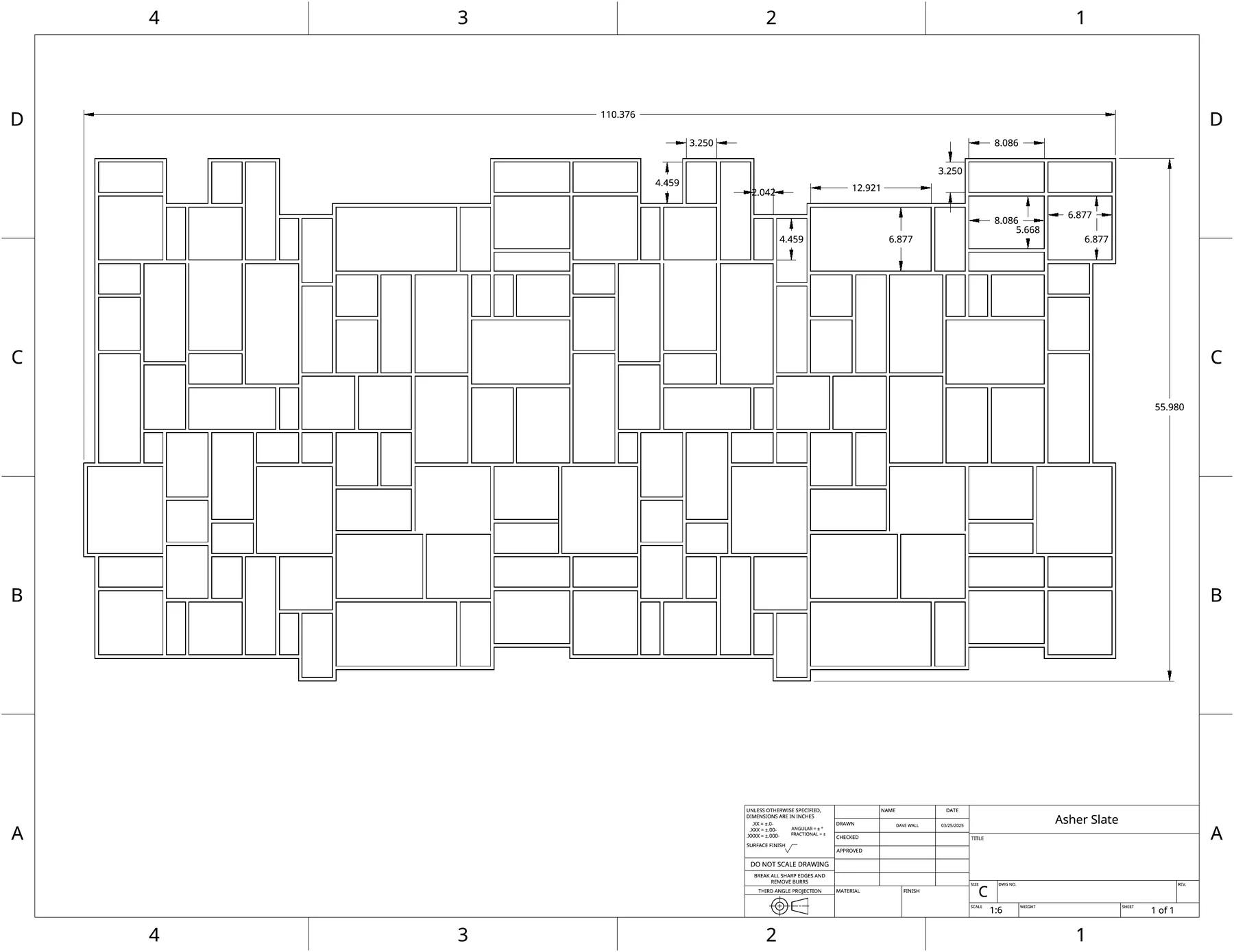 Ashlar Slate, StreetPrint template drawing, dimensioned in inches