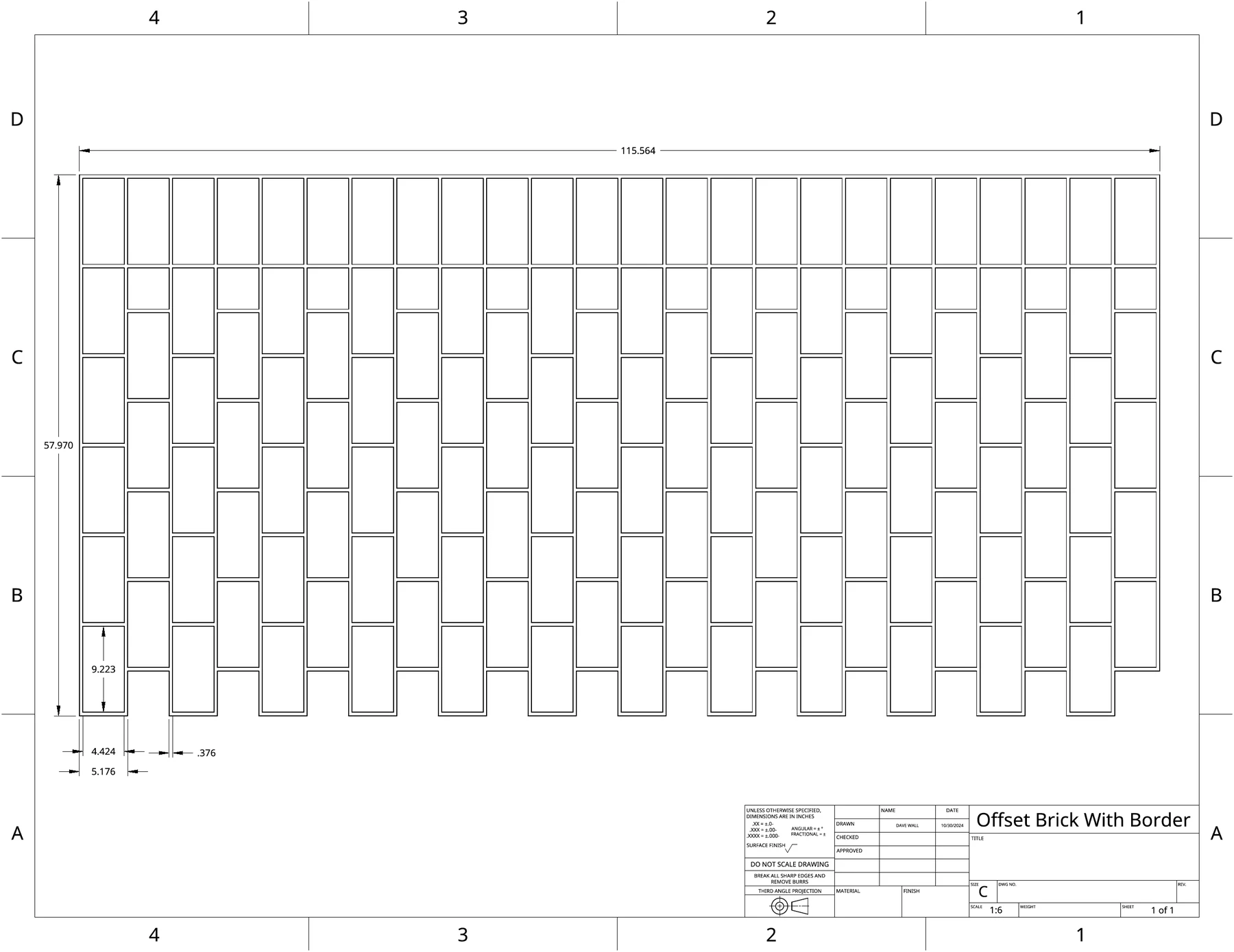 Offset Brick + Border, StreetPrint template drawing, dimensioned in inches