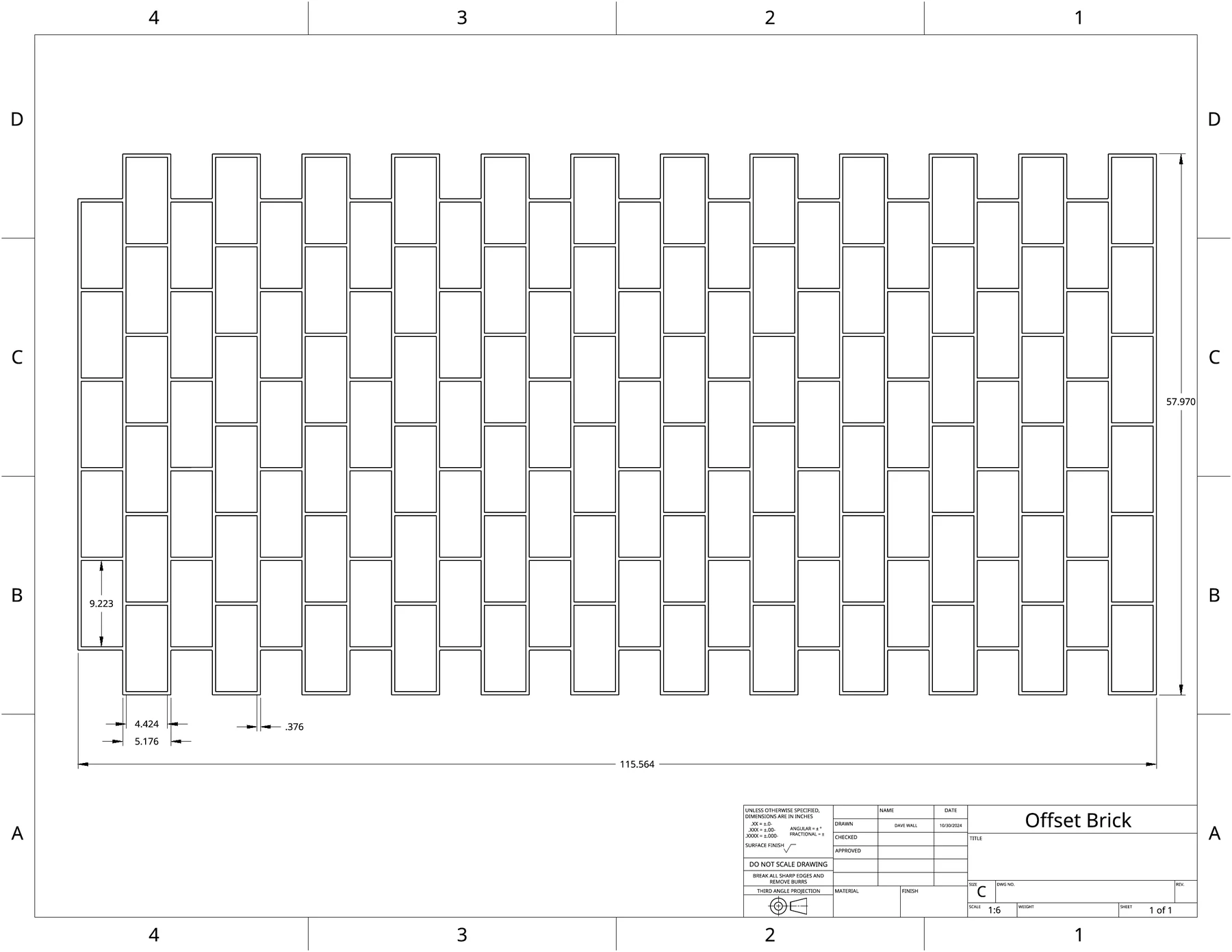 Offset Brick, StreetPrint template drawing, dimensioned in inches