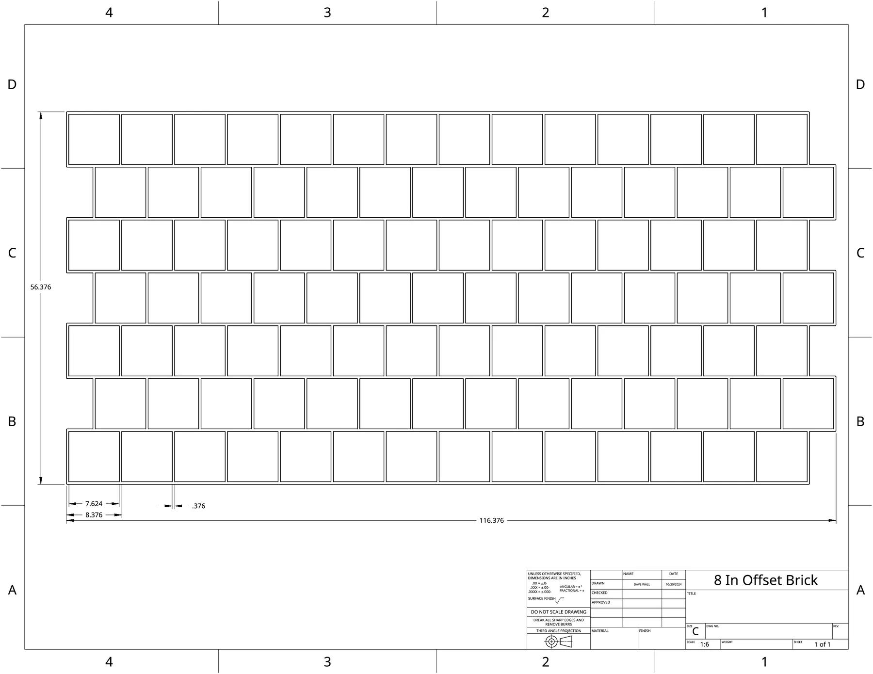 8″ Offset Tile, StreetPrint template drawing, dimensioned in inches