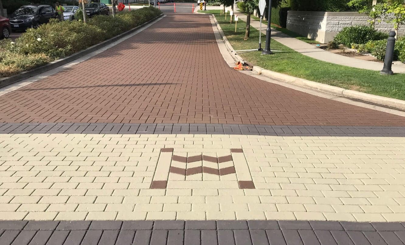 Windsor Gate, strata laneways, Coquitlam in StreetPrint and StreetBond. Installed by Square One Paving.