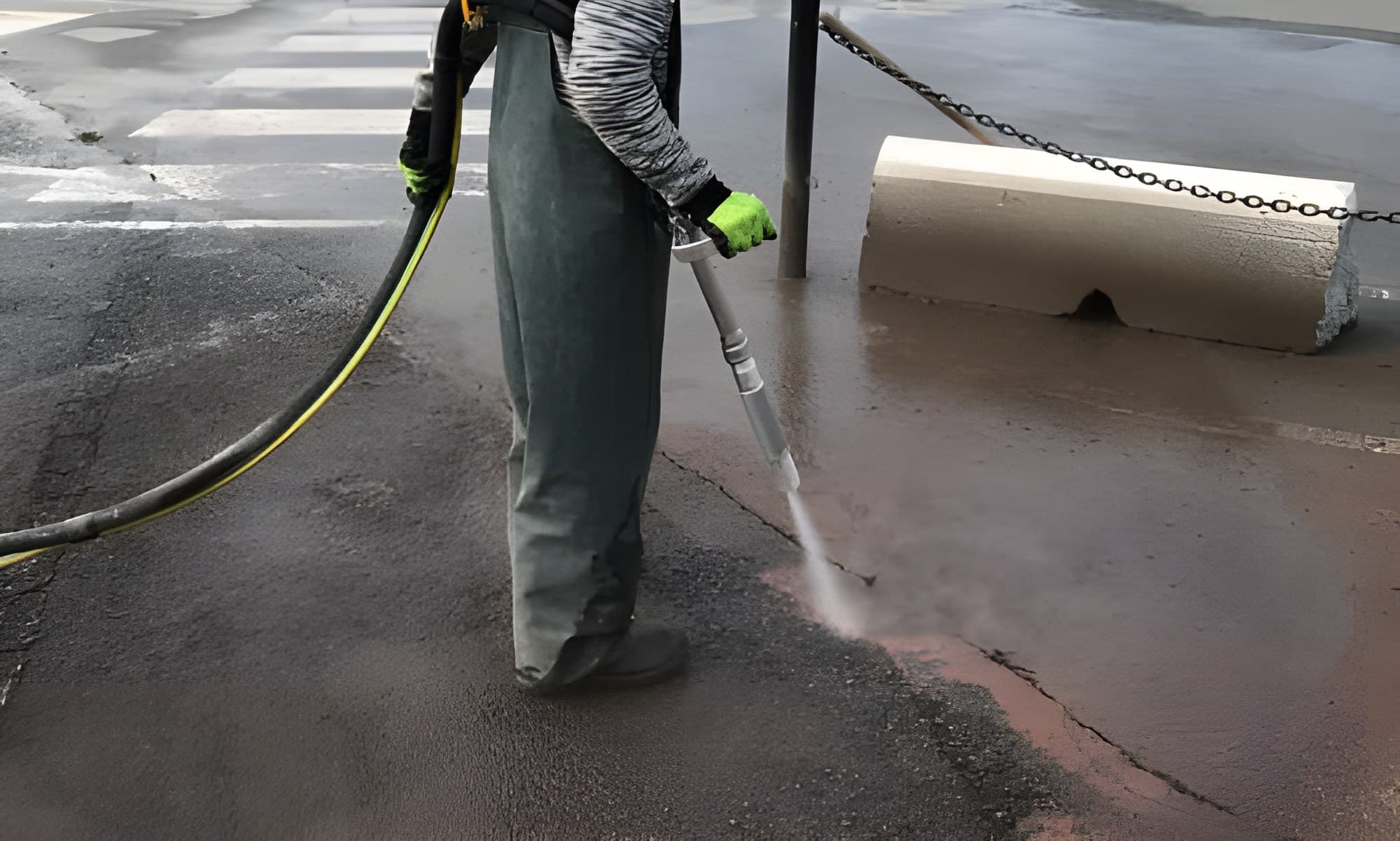 Walkway during vapour blasting by Square One
