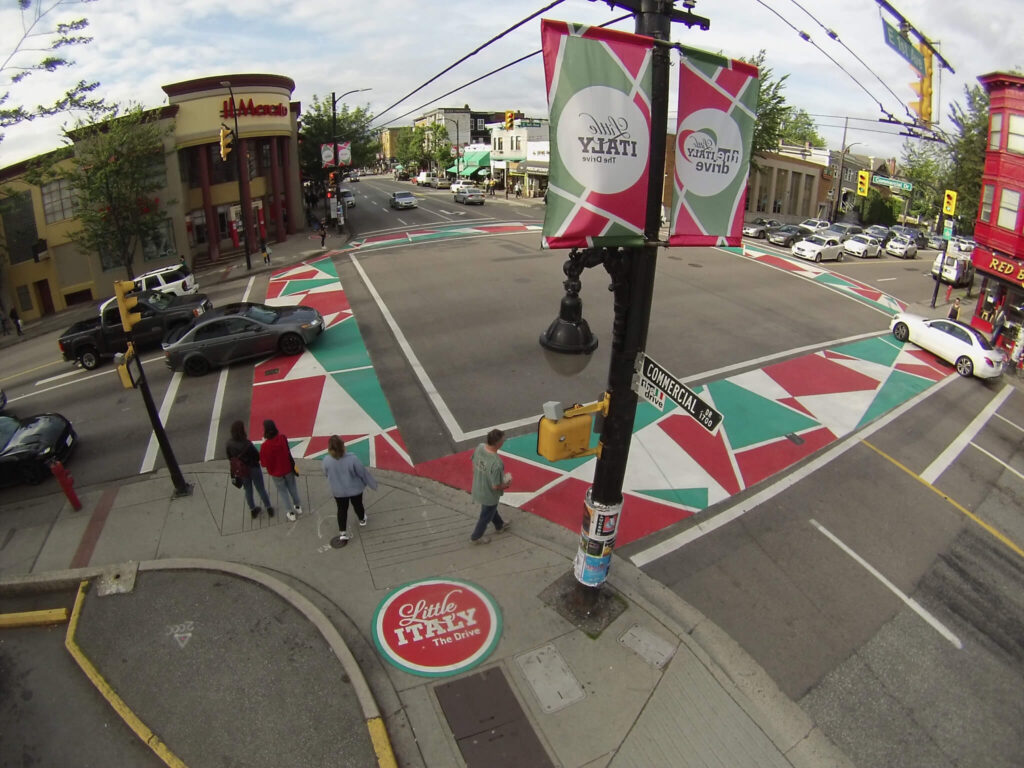 TrafficPatterns Decorative Asphalt Crosswalk Commercial Drive Vancouver BC Canada